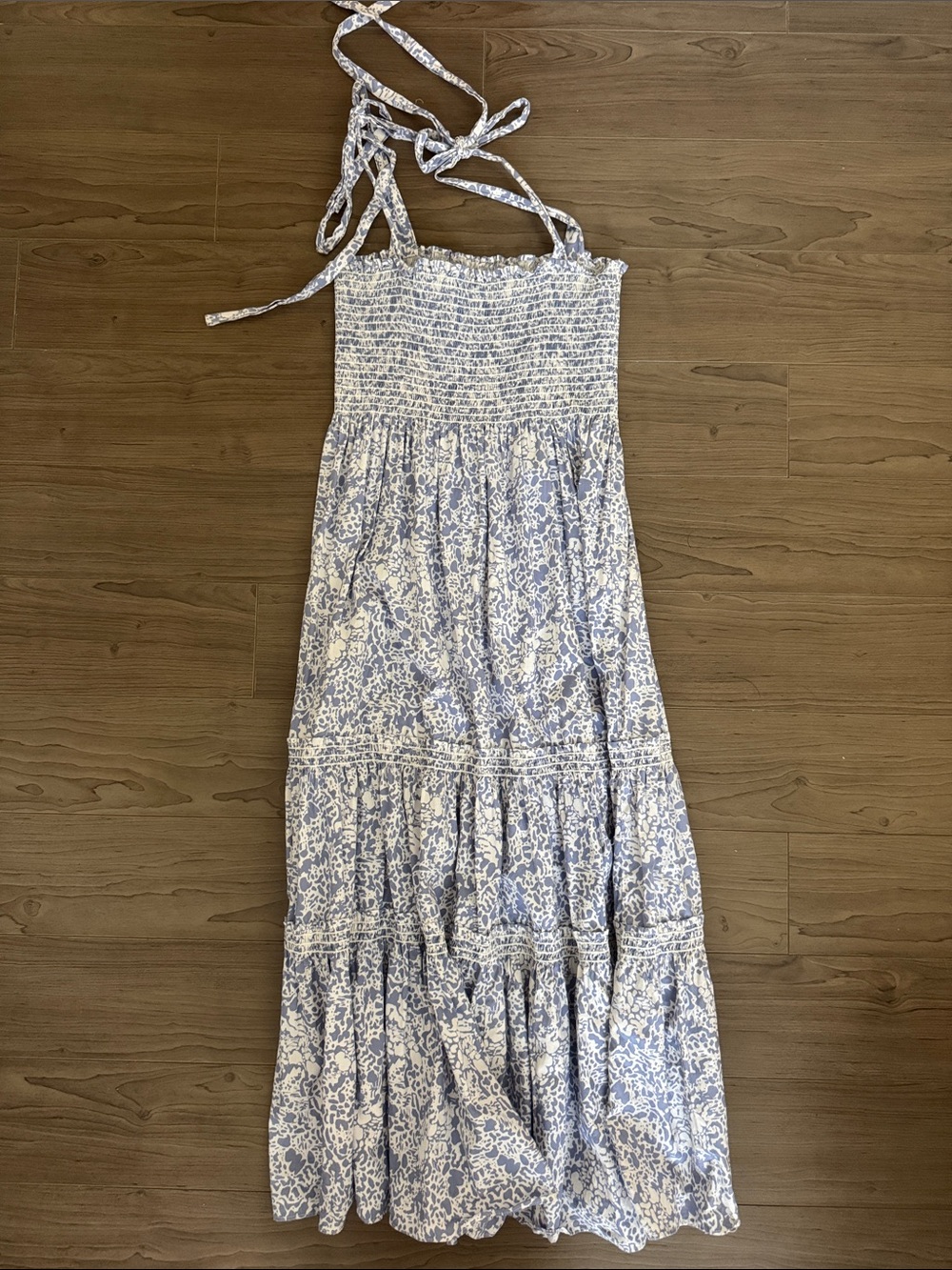 Blue Floral Smocked Maxi Dress
